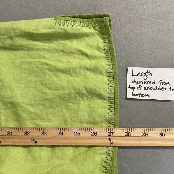 Chartreuse Linen Button Up Shirt Womens Size 14 Green Embroidered Beachy Chic - Picture 9 of 9